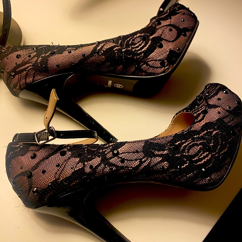 Rose pink under black lace heels very beautiful
